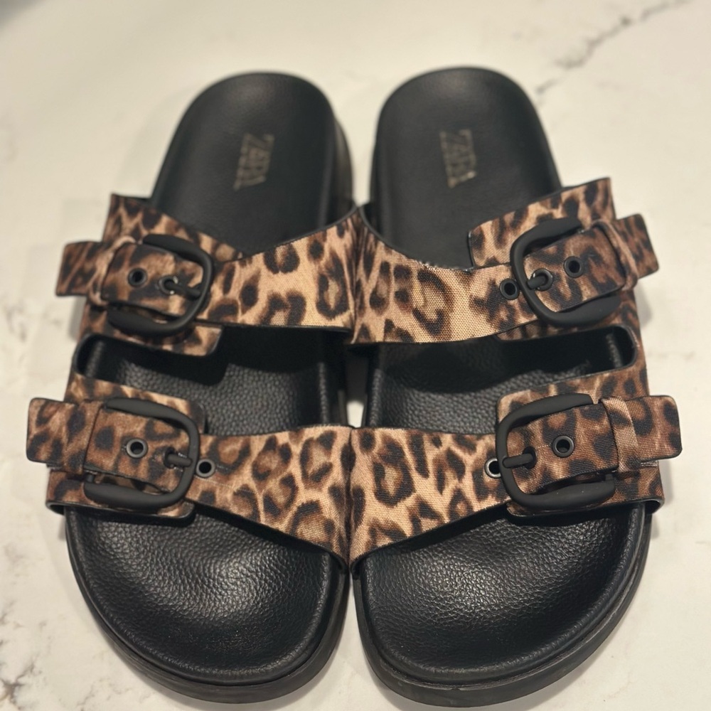 Zara Black and Brown Slide Sandals with Double Straps - Picture 10 of 10